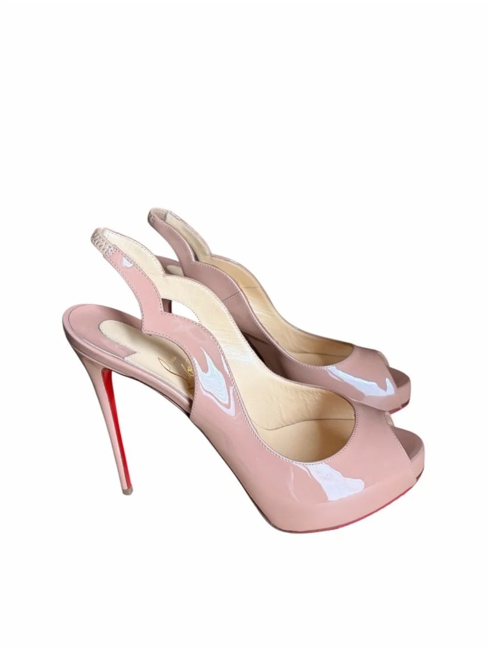 Christian Louboutin Hot chick sling Alta Nude Patent Peep-Toe Slingback Heels